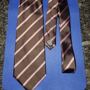 Lands End Tie - Brown with Pink Diagonal Stripes